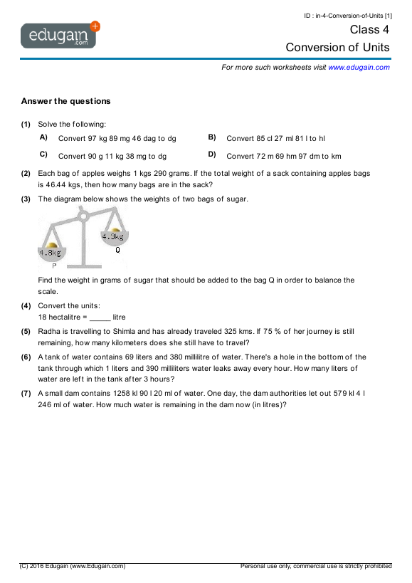 grade 4 conversion of units math practice questions tests worksheets quizzes assignments edugain usa