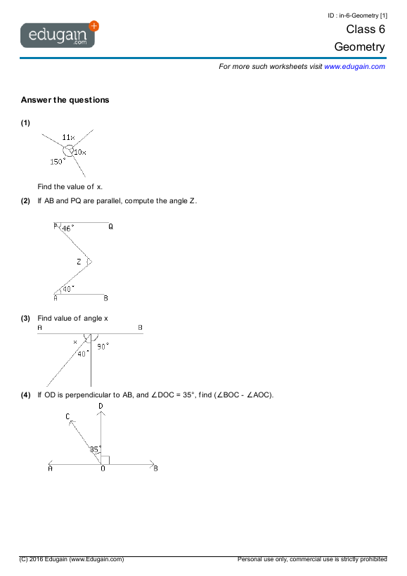 Free Printable Math Worksheets For Grade 6 Geometry