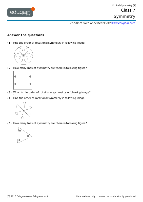 grade 7 symmetry math practice questions tests worksheets quizzes assignments edugain usa
